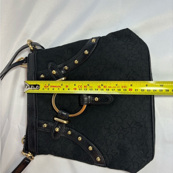 DKNY Black Logo Shoulder Bag with Leather and Stud accents - Picture 10 of 15